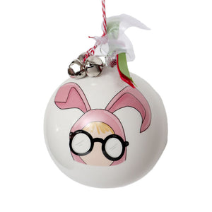 Pink Bunny Ceramic Ball Ornament as inspired by A Christmas Story