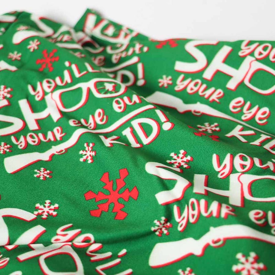 Shoot Your Eye Out Christmas Lounge Pants Close-up